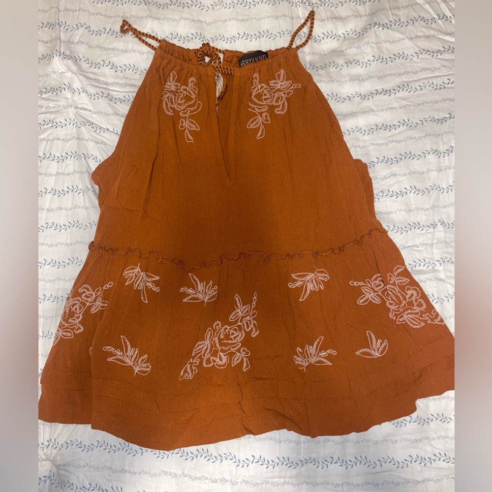 Shyanne Brown Shirt with Embroidered Floral Design